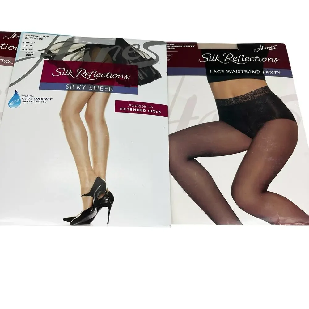 Lot of 3 Silk Reflections Size EF Sandalfoot Gray Control Top New